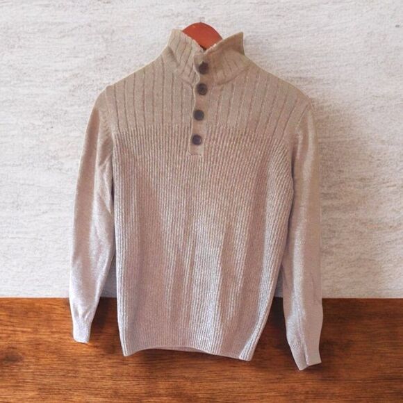 Oscar De La Renta Tan Sherpa Collar Sweater Size S - Picture 1 of 9